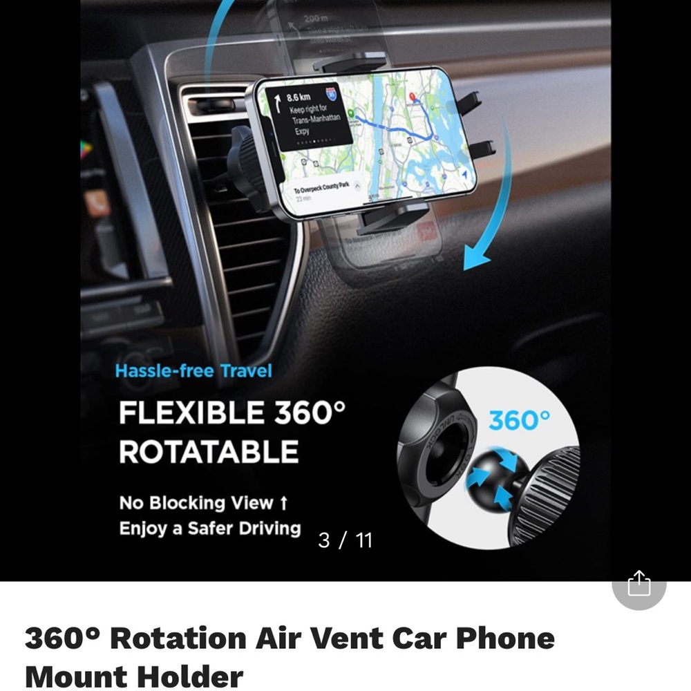 HTU 360 rotation air vent Black Car Phone Holder - Picture 5 of 6